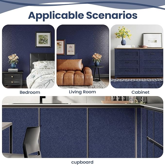 Dark Blue Peel and Stick Wallpaper - Removable Waterproof Self Adhesive Contact Paper - Silk Boys Wall Covering Poster Board - Kitchen Countertop Vinyl Wrap for Bathroom Cabinet 15.7