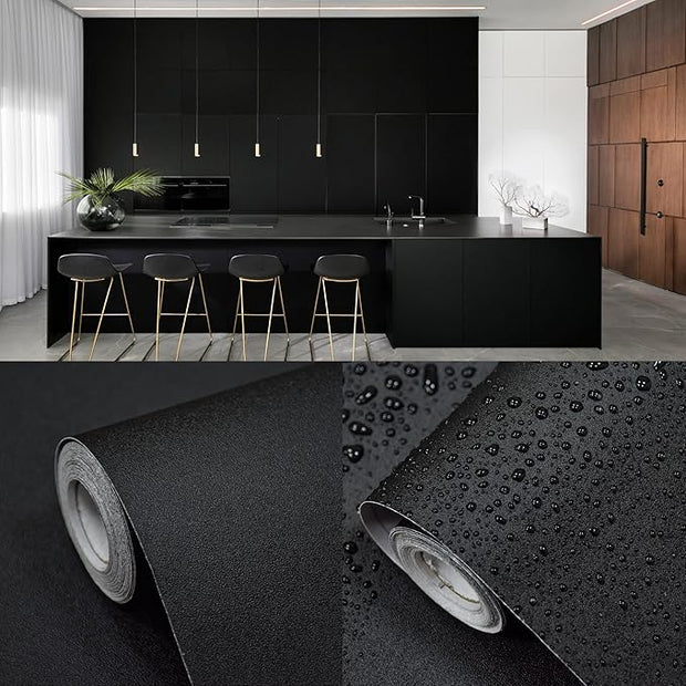 Matte Black Peel and Stick Wallpaper Black Contact Paper for Cabinets and Drawers Self Adhesive Removable Wallpaper for Bedroom Bathroom Black Countertop Contact Paper Waterproof 197inL 15.7inW