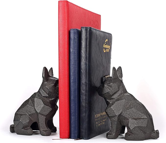 Ambipolar Dog Decor Bookends, Geometric Bookends to Hold Books Heavy Duty for Office Desk, Vintage Antique Black Home Decor, Shelf Decor, Modern Living Room Decor