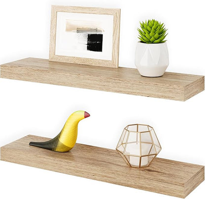 Ballucci Floating Shelves, 24" Wood Wall Shelf Set of 2, Invisible Brackets Floating Shelf Bathroom Wall Decor, Living Room, Bedroom, Kitchen, Nursery, 6" Deep, Natural Oak