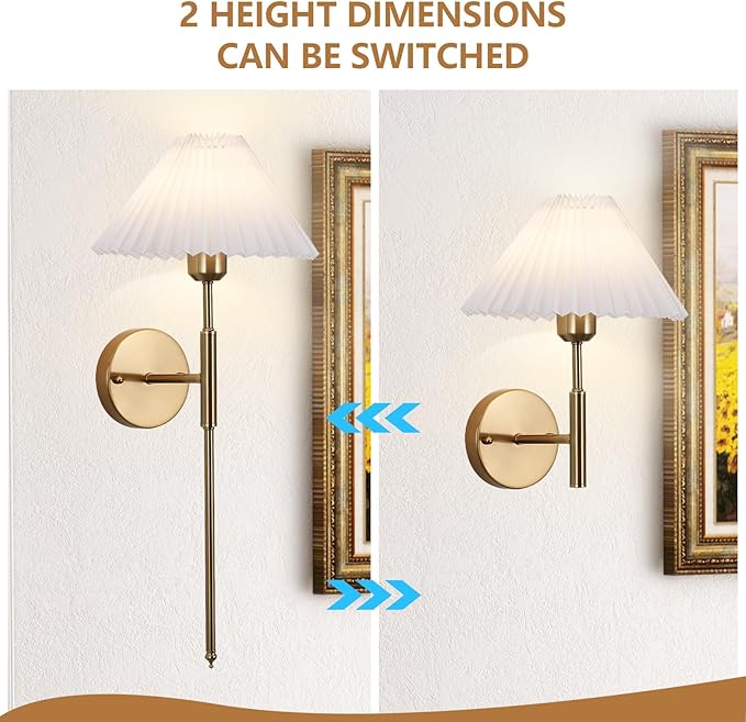 Rechargeable Wall sconces Set of Two,Battery Operated Wall sconce with Remote Control,Wireless Wall lights Dimmable,15 Color Changing,Gold Battery Wall Lamp no wiring for Bedroom Living Room Hallway