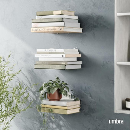 Umbra Conceal, Sturdy Metal Floating Bookshelf for Wall, Silver, Large, Set of 3