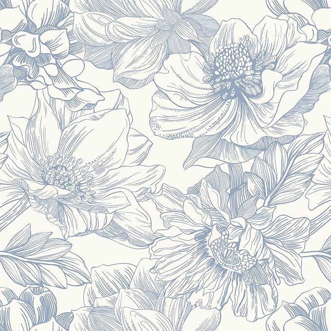 Ismoon Vintage Floral Wallpaper Peel and Stick Beige and Blue Contact Paper 17.3inx6.5ft Removable Self Adhesive Wall Paper for Bathroom Bedroom Cabinet Mural Wall Decor Vinyl Renter Friendly