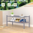 2 Tier Bamboo Shoe Rack for Closet Free Standing Wood Shoe Shelf for Entryway Small Space Stackable 27