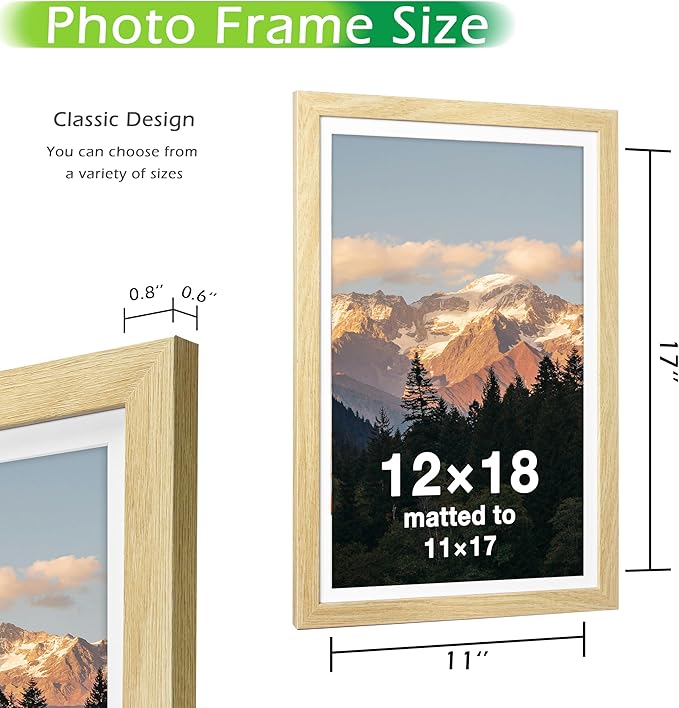 FrameWorks 2-Pack, 12x18 Matted to 11x17 Picture Frame, Natural Oak – Classic Wooden Photo Frame with Tempered Glass, Modern Matte Finish for Prints, Posters, Certificates & Wall Decor – Gallery-Ready