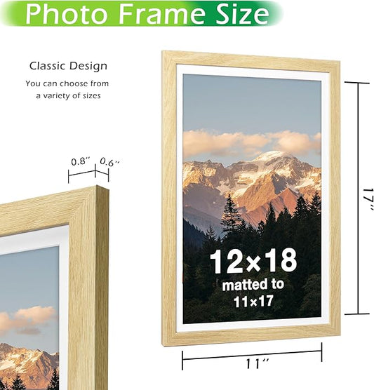 FrameWorks 2-Pack, 12x18 Matted to 11x17 Picture Frame, Natural Oak – Classic Wooden Photo Frame with Tempered Glass, Modern Matte Finish for Prints, Posters, Certificates & Wall Decor – Gallery-Ready