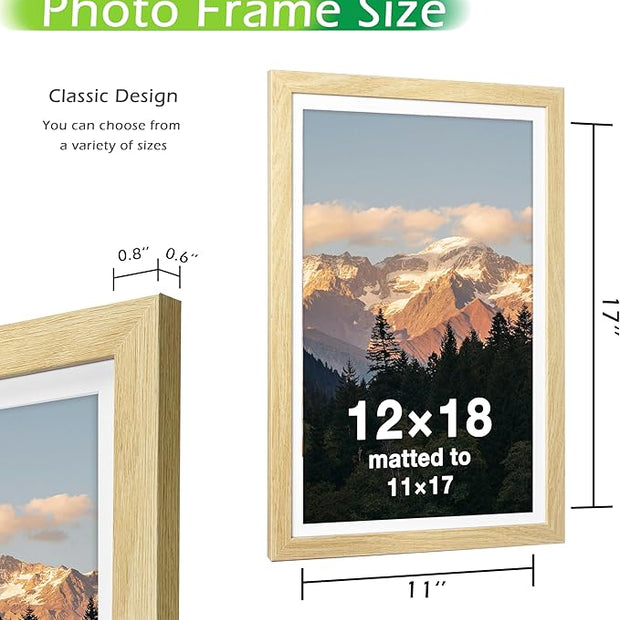 FrameWorks 2-Pack, 12x18 Matted to 11x17 Picture Frame, Natural Oak – Classic Wooden Photo Frame with Tempered Glass, Modern Matte Finish for Prints, Posters, Certificates & Wall Decor – Gallery-Ready