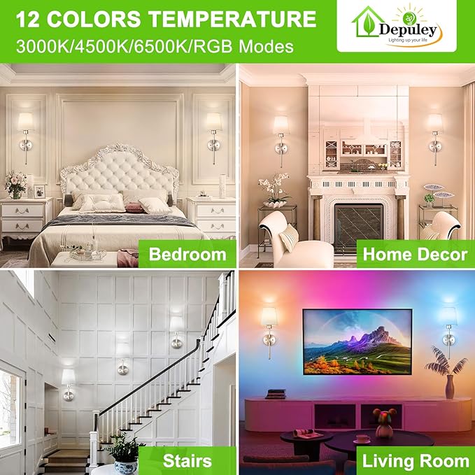 Depuley Battery Operated Wall Sconce: Set of 2 Wireless Wall Lights with Remote for Bedroom - Rechargeable 15 Colors 19.9