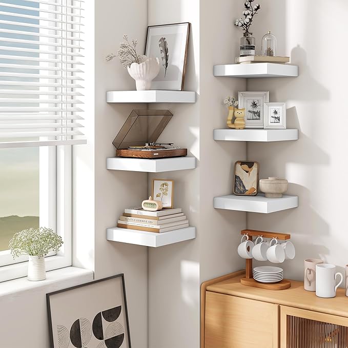 Fun Memories Floating Shelves for Wall 10 Inch, 10 Inch Deep Square Wall Shelves, Bathroom Storage Shelves Over Toilet, Wood Floating Shelves for Living Room Bedroom, White, Set of 2