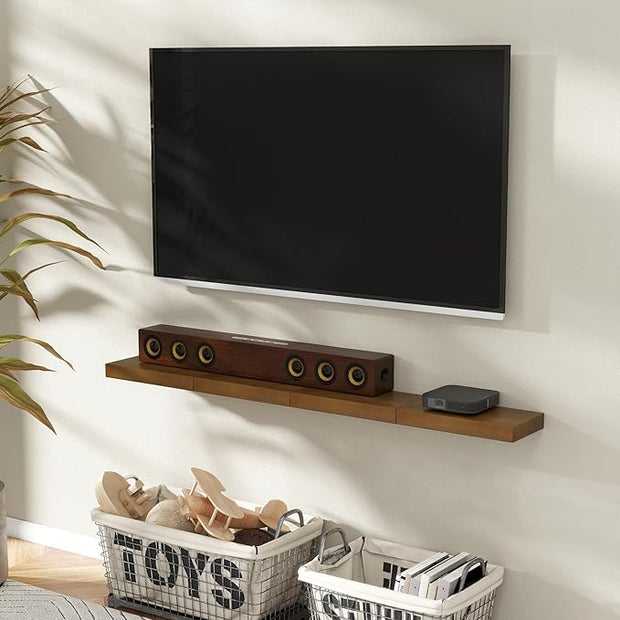 Marsmiles Wood Floating Shelves | Rustic Dark Wood Wall Shelves Set of 2 | 16" W x 7.7" D x 1.6" H Dark Wooden Shelves for Bathroom Living Room Kitchen