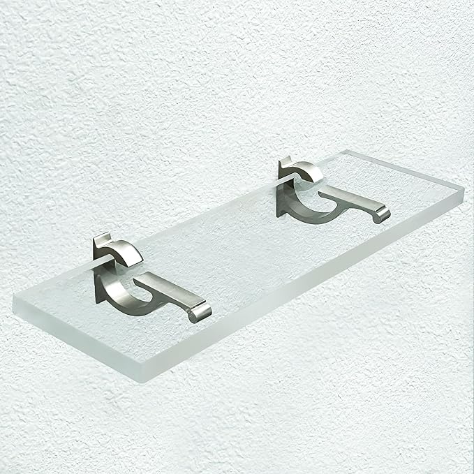 Clear Acrylic Shelves 14.5 inches, 3/4" Thick Transparent Wall Mounted Floating Shelves for Bedroom, Living Room, Bathroom, Kitchen -‎ with Screws and Brushed Nickel Finish Brackets, Pack of 2