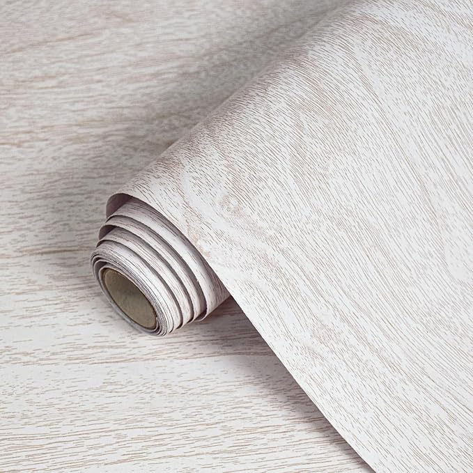 White Wood Contact Paper for Cabinets and Drawers Wood Grain Peel and Stick Wallpaper for Furniture Table Shelf Liner Self-Adhesive Wallpaper Vinyl Waterproof Easy to Install/Clean 18inW 393inL