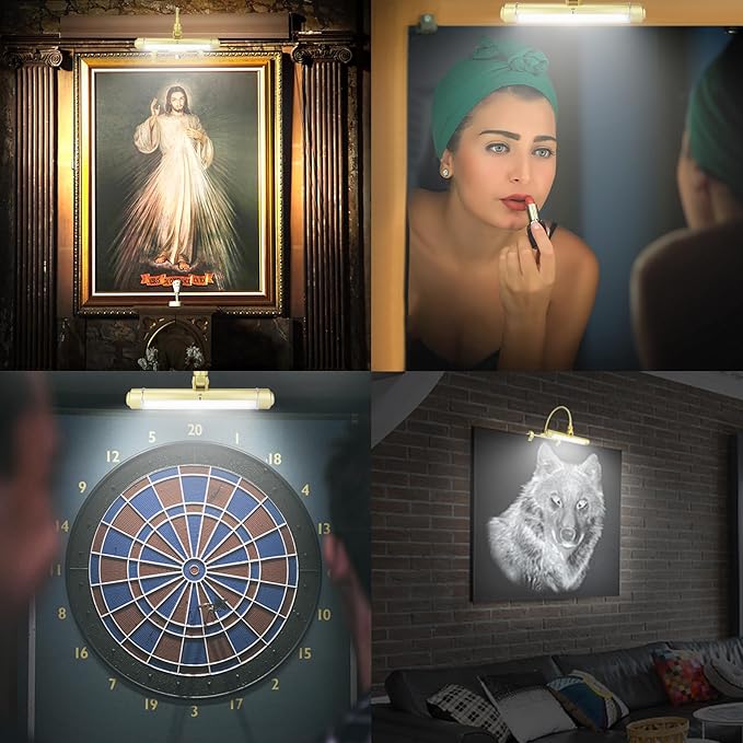LUXSWAY Wireless Picture Frame Led Lighting,Rechargeable Art Display Lighting Clip on Pictures,Over Painting Lights with Remote,Artwork Lamp with Flexible Neck,28 LEDs 3 Lighting Modes 200LM-Gold
