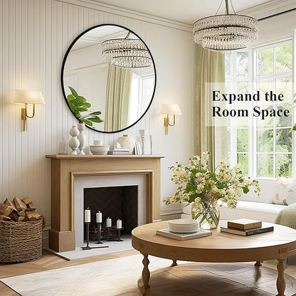 Fabuday Black Round Mirror for Wall 26 inch - Circle Mirror for Bathroom, Entryway, Living Room, Hallway, Vanity Decor, Big Matte Metal Frame Mirrors