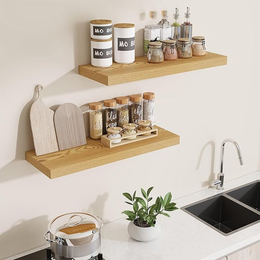 Dreamland 30 Inches Floating Shelves for Wall,8 Inch Deep Floating Shelves Set of 2, Large Display & Storage Shelf, Wall Shelf for Bathroom Bedroom Living Room Kitchen Office,Light Brown