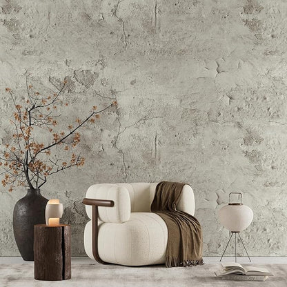 VEELIKE 15.7''x118'' Old Cracked Beige Concrete Wallpaper Peel and Stick Removable Industrial Wallpaper for Bedroom Living Room Accent Wall Self Adhesive Concrete Contact Paper for Countertops Walls