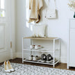 Yusong Shoe Rack Organizer, 3 Tier Industrial Shoe Storage Shelf for Closet Entryway, Narrow Sturdy Metal Shoe Shelves, White