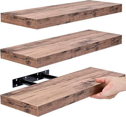 Sorbus Floating Shelves for Wall – 16 Inch Floating Shelf for Kitchen, Bedroom, Living Room, Bathroom, Home & Wall Decor - Mounted Bathroom Shelves with Invisible Brackets (Mahogany, 3 Pack)