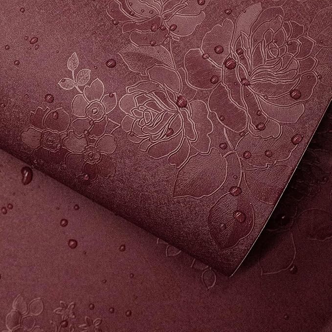 Dark Red Peel and Stick Wallpaper Floral Textured Wallpaper 17.7inch x 78.7inch Red Embossed Contact Paper Self Adhesive for Shelf Liner Crimson Flower Removable Wall Paper Decor Vinyl