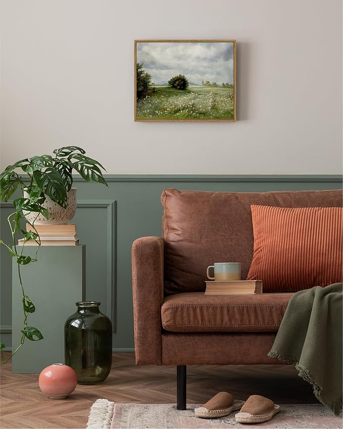SHENIFY Vintage Landscape Framed Canvas Wall Art Grassland Classic Painting Modern Farmhouse Kitchen Office Decor - 11x14in Natural Framed