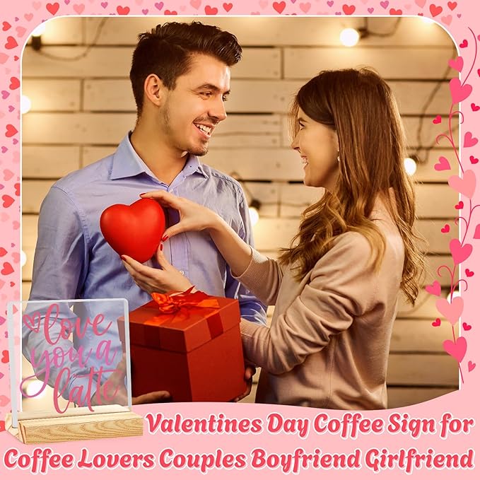 Coffee Bar Decor Sign, Coffee Station Decorations, Coffee Lover Gifts for Women Men, Home Kitchen Shop Corner Shelf Cafecito Table Signs, Love You A Latte