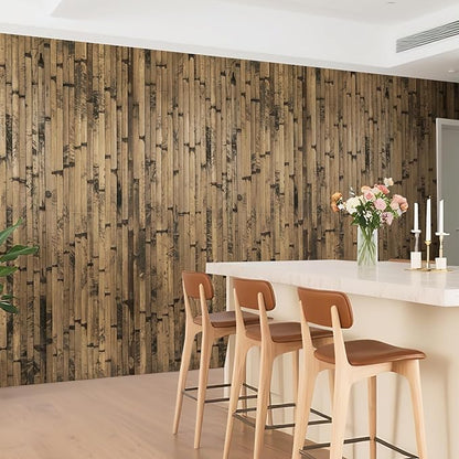 Natural Bamboo Wall Panel for Interior Wall Decor, Renewable Pole Wrap Wainscoting Paneling for Wall Ceiling Furniture Cabinet Office, 48 x 96 Inch, Dark Burned