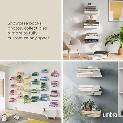 Umbra Conceal, Sturdy Metal Floating Bookshelf for Wall, Silver, Large, Set of 3