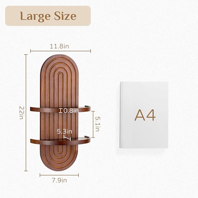 Mid Century Wall Shelves: Large 2-Tier Walnut Boho Floating Shelves Arched Modern Wall Decor for Bathroom Bedroom Living Room Entryway