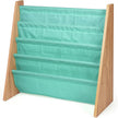 Humble Crew 4-Tier Kids Bookshelf, Natural Wood/Seafoam Green - Premium Book Shelf for Kids Rooms with Four Deep Pockets - Toddler Sling Book Rack with Deep Sleeves, Nursery Bookcase Organizer