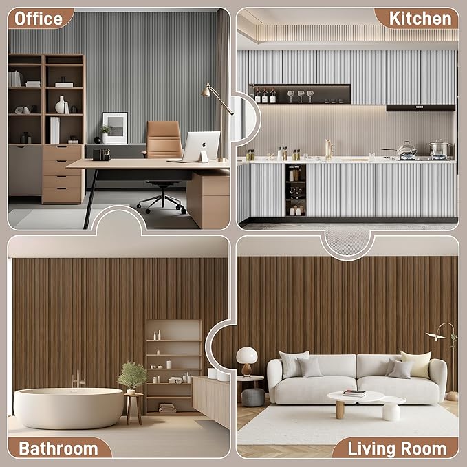 WPC Slat Wall Panels, 16 Packs 54 x 6 Inch 3D Wall Panels for Interior Wall Decor, Fluted Accent Wall Paneling for Living Room TV Background Study Room Office Spaces Bedroom, Taupe