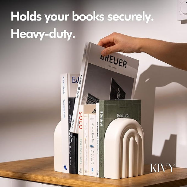Concrete Book Ends for Shelves [Heavy Duty BOOKENDS] - Bookends Decorative for Heavy Books - Modern Trendy Book Ends - Book Stopper for Shelves - Book Holders for Shelves (White Bookends)