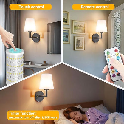 Peel and Stick Wall Sconces, Stick On Wall Sconce Set of 2, Battery Operated Wireless Wall Light, No Drill Adhesive Wall Lamp, Corn Bulb with 10000mAh Rechargeable Battery, Bedroom Wall Decor