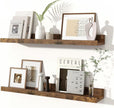 Fun Memories Picture Ledge Shelves Set of 2, 24 Inch Rustic Wall Mounted Floating Shelves with Lip for Home Storage and Décor in Bathroom, Kitchen, Nursery, Bedroom, Living Room, Brown
