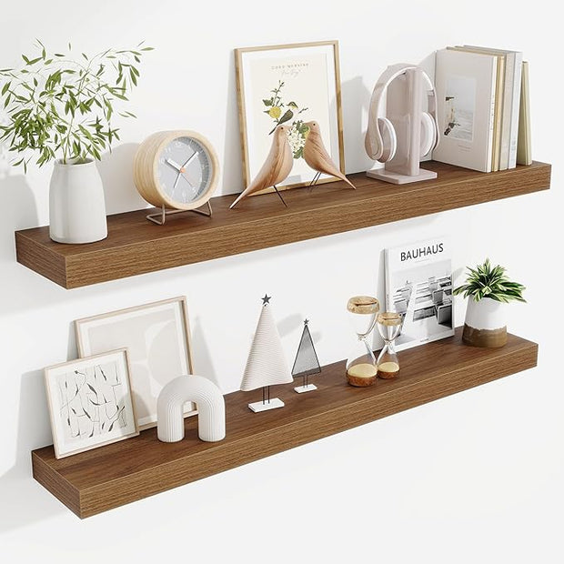Fun Memories 40 Inch Floating Shelves, Long Wood Wall Shelf Set of 2 with Invisible Brackets, for Bathroom, Living Room, Bedroom, Kitchen, Walnut