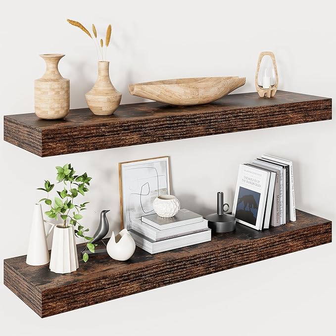 Heimlove 32 Inch Floating Shelves for Wall,Rustic Brown 9.3