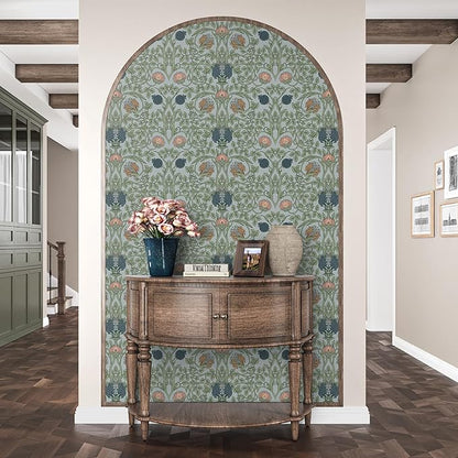 VEELIKE Retro Blue Floral Wallpaper Peel and Stick Vintage Floral Art Deco Wallpaper for Bedroom Bathroom 17.7''x118'' Removable William Morris Wall Paper Prepasted Adhesive Contact Paper for Walls