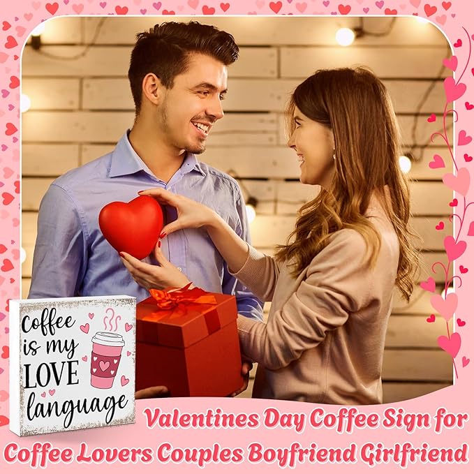 Coffee Bar Decor Sign, Coffee Station Decorations, Coffee Lover Gifts for Women Men, Home Kitchen Shop Corner Shelf Cafecito Table Signs, Love Language