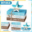 Geelin 4 Pcs Summer Beach Tiered Tray Decor Wooden Book Stack Signs, Starfish Seashell Coastal Nautical Table Centerpiece for Shelf Coffee Bar Home Kitchen Beach House Decorations