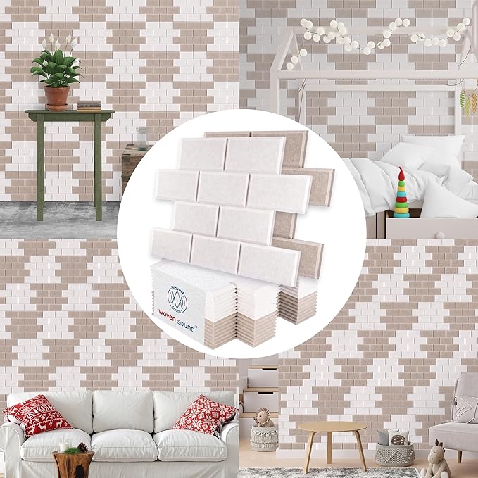 WoveN SounD Brick Acoustic Wall Panels Seamless Visual, High Density, Sound Proof Wall Decor, Noise Blocker Felt Wall Tiles for Home, Studio, Office & Focus Zones (Deep & Light Camel), 16x12x0.4 Inch