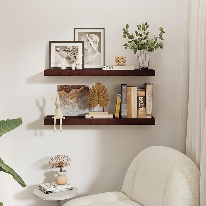 fuqing Floating Shelves for Wall - 36 Inch Mahogany Wall Shelves Set of 2-36 Inch Wide x 9.3 Inch Deep x 1.6 Inch Thick Wood Shelves for Room Decor & Storage