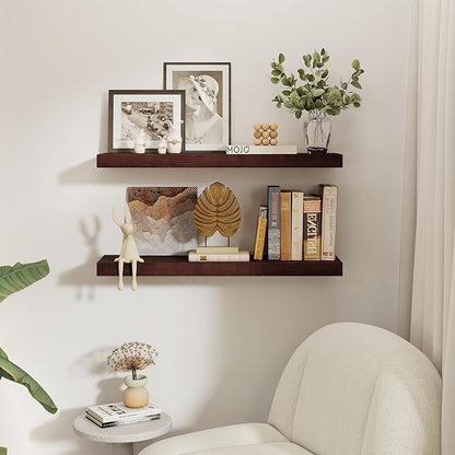 fuqing Floating Shelves for Wall - 36 Inch Mahogany Wall Shelves Set of 2-36 Inch Wide x 9.3 Inch Deep x 1.6 Inch Thick Wood Shelves for Room Decor & Storage