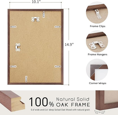 puthiac 10x14 Solid Oak Wood Picture Frame, Fits 8x10 with Mat or 10x14 Without Mat, Wall Display Only, Vertical or Horizontal, Plexi Front, 3 Pack, Walnut