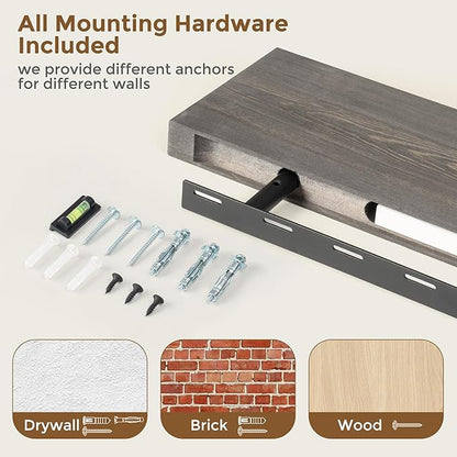 Marsmiles Floating Shelves for Wall - 36 Inch Grey Wood Floating Shelves Set of 2-36 Inch Wide x 7.7 Inch Deep x 1.6 Inch Thick Rustic Wooden Shelves for Room Wall