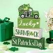 Marsui 4 Pcs St Patrick's Day Table Decorations Green Shamrocks Wooden Signs Block Farmhouse Irish Tiered Tray Decor Rustic St. Patrick's Day Table Centerpieces for Home Office Desk Shelf Mantel Decor