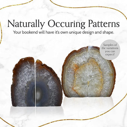 Nature's Decorations Agate Bookends - A Quality Natural Geode with Non-Skid Rubber Bumpers for Shelves, Office, Home Decor - Heavy Duty Cool Crystal Stone (6-8 LB)