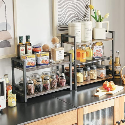 IBUYKE 3-Tier Spice Rack Industrial Counter Shelf Desktop Storage Organizer Standing Seasoning Rack for Countertop Kitchen Office Living Room Desktop Rustic Brown UTLJ021H