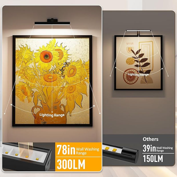 Picture Lights for Wall, Battery Operated Gallery Light 16in for Paintings CCT Dimmable Recharging Battery Wall Lamp with Remote Control for Living Room Dartboard Art Bathroom 2PCS