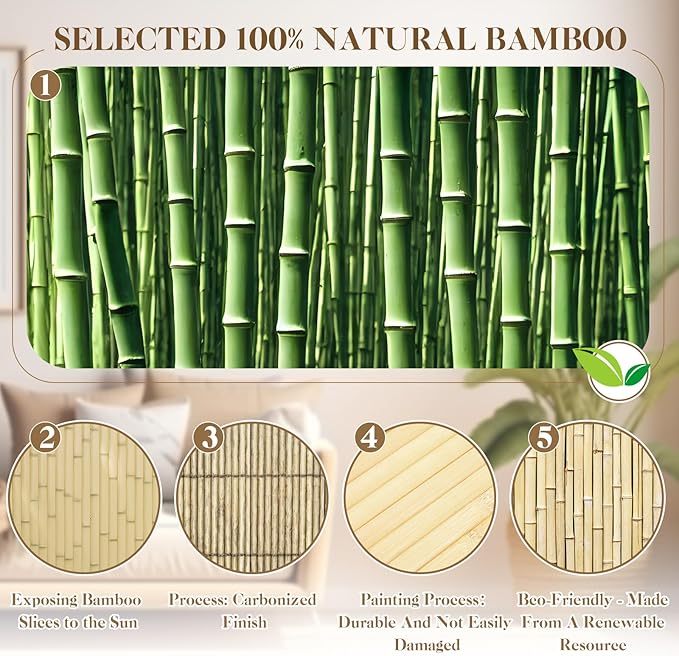 Juexica 3 Pcs Natural Bamboo Wall Panel for Interior Wall 48''x96'' Bamboo Covering Renewable Pole Wainscoting Room Divider Wrap Decor for Bedroom Living Room Kitchen Island Office (Raw)