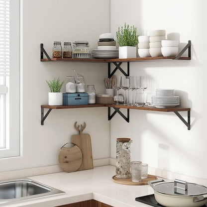 Axeman 24 Inch Floating Shelves | 8 Inch Deep Walnut Wall Shelves Set of 2 | 24W x 8D Rustic Wood Shelves for Bookshelf Living Room Bedroom Home Office Bathroom