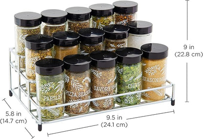 Kamenstein 15 Jar Lincoln Countertop Spice Rack with Spices Included, FREE Spice Refills for 5 Years, Chrome with Black Caps , 9.5 x 5.8 x 9